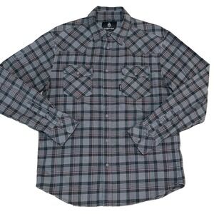 Kryptek Men's Medium Charcoal Gray Plaid Long Sleeve Full Snap Flannel Shirt